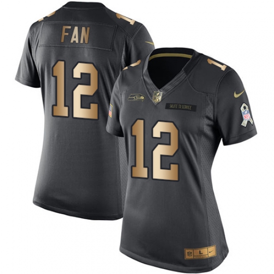 Women's Nike Seattle Seahawks 12th Fan Limited Black/Gold Salute to Service NFL Jersey - Ujersey