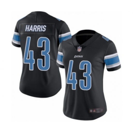 Women's Detroit Lions #43 Will Harris Limited Black Rush Vapor Untouchable Football Jersey - Ujersey