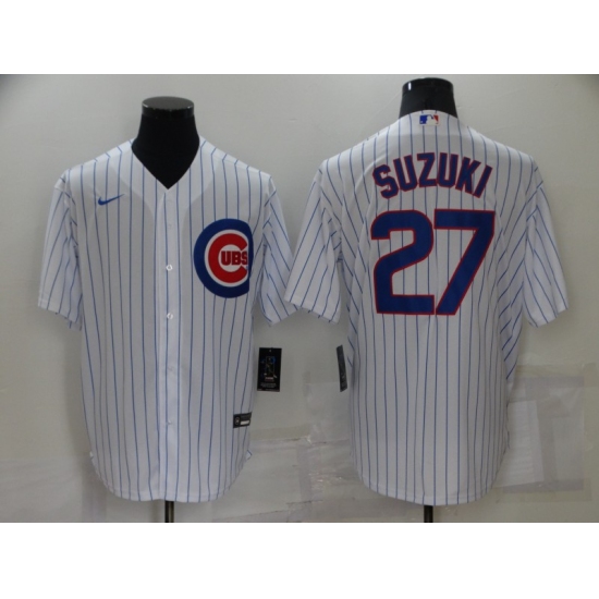 Men's Nike Chicago Cubs #27 Addison Russell White Home Flex Base Authentic Collection Jersey