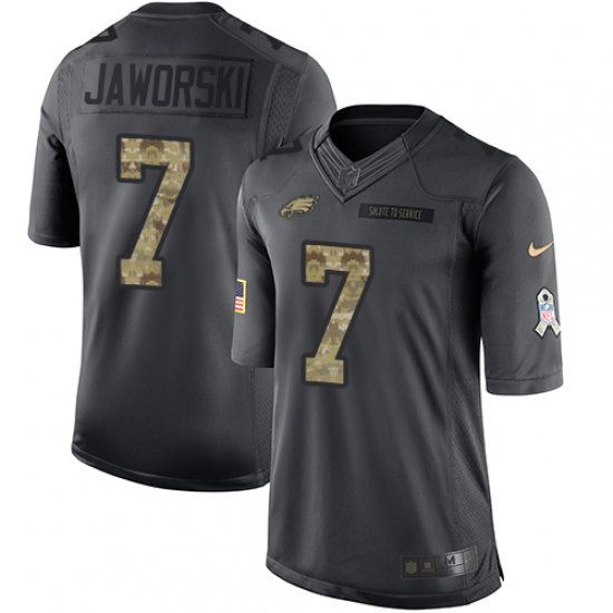 Men's Nike Philadelphia Eagles #7 Ron Jaworski Limited Black 2016 Salute to Service NFL Jersey - Ujersey