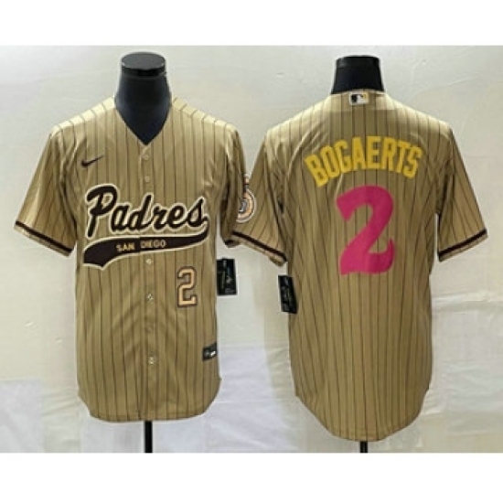 Men's San Diego Padres #2 Xander Bogaerts Number Tan Pinstripe 2023 City Connect Cool Base Stitched Jersey - Ujersey