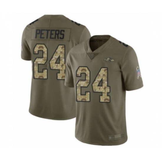 Men's Baltimore Ravens #24 Marcus Peters Limited Olive Camo Salute to Service Football Jersey - Ujersey