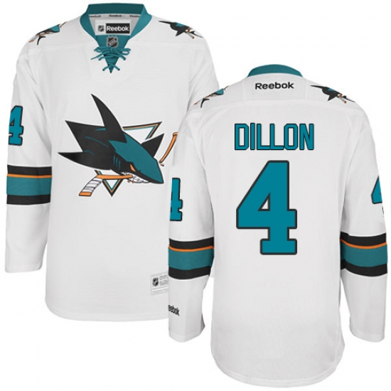 Men's Reebok San Jose Sharks #4 Brenden Dillon Authentic White Away NHL Jersey - Ujersey