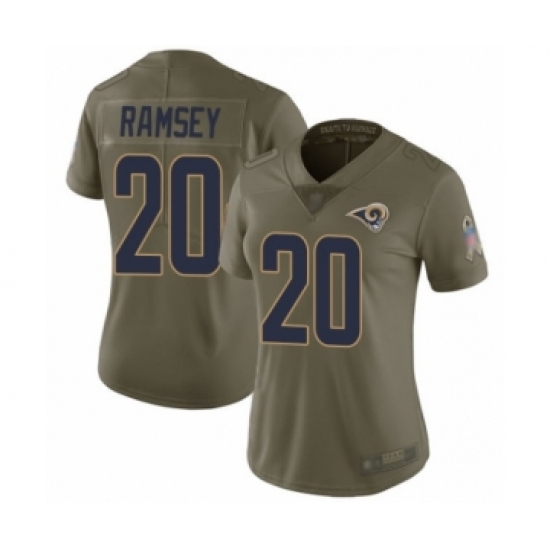 Women's Los Angeles Rams #20 Jalen Ramsey Limited Olive 2017 Salute to Service Football Jersey - Ujersey