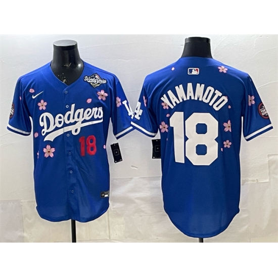 Men's Los Angeles Dodgers #18 Yoshinobu Yamamoto Royal 2025 World Series Tokyo Series Limited Stitched Baseball Jersey - Ujersey