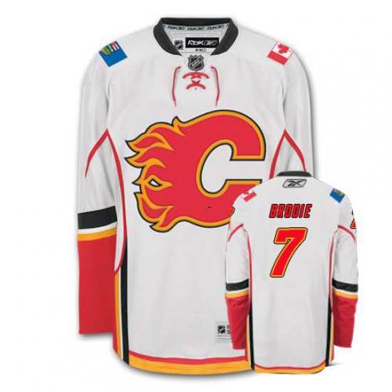Youth Reebok Calgary Flames #7 TJ Brodie Authentic White Away NHL Jersey - Ujersey