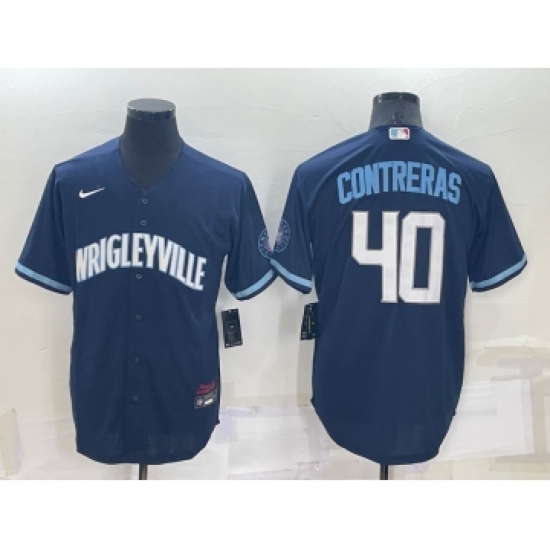 Men's Chicago Cubs #40 Willson Contreras Navy City Connect Cool Base Stitched Jersey - Ujersey