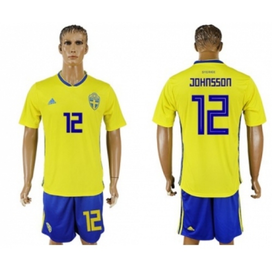 Sweden #12 Johnsson Home Soccer Country Jersey