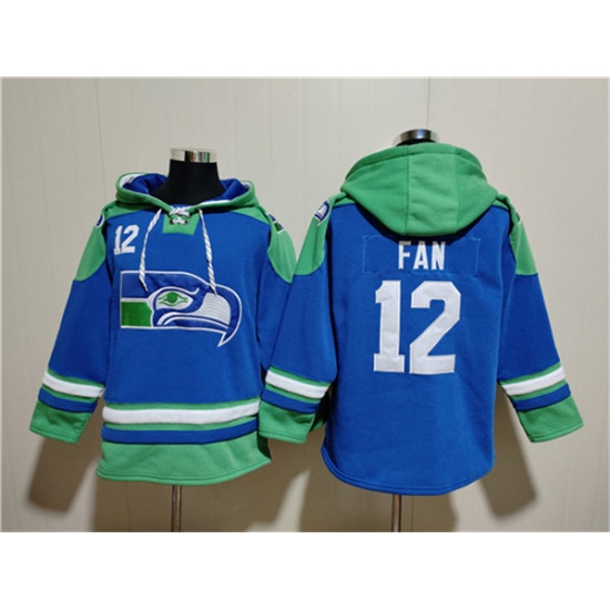Men's Seattle Seahawks #12 Fan Royal Ageless Must-Have Lace-Up Pullover Hoodie - Ujersey