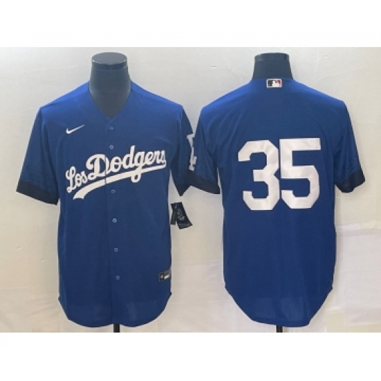 Men's Los Angeles Dodgers #35 Cody Bellinger NO Name Blue 2021 City Connect Cool Base Stitched Jersey - Ujersey