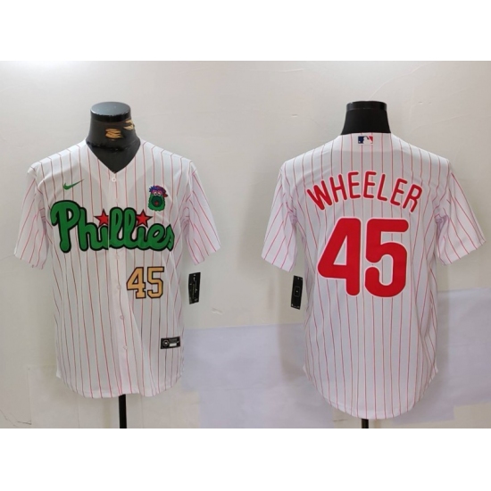 Men's Philadelphia Phillies #45 Zack Wheeler White Green Cool Base Stitched Jerseys - Ujersey