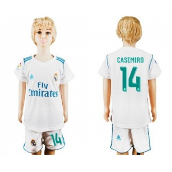 Real Madrid #14 Casemiro White Home Kid Soccer Club Jersey