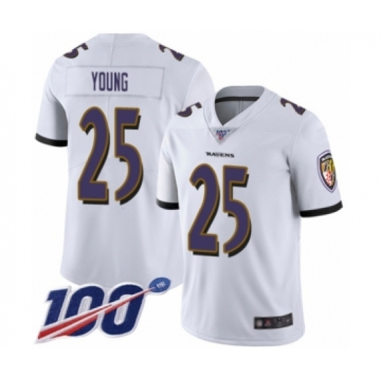 Men's Baltimore Ravens #25 Tavon Young White Vapor Untouchable Limited Player 100th Season Football Jersey - Ujersey