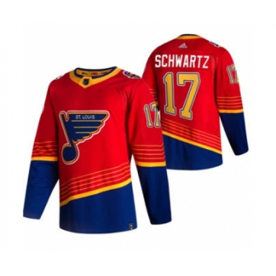Men's St. Louis Blues #17 Jaden Schwartz Red 2020-21 Reverse Retro Alternate Hockey Jersey - Ujersey