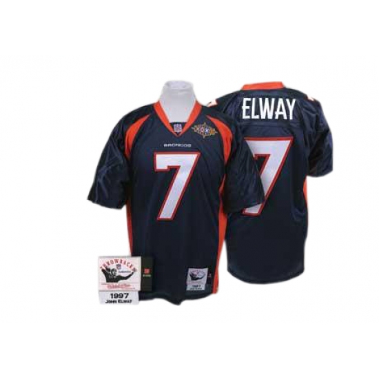 Mitchell And Ness Denver Broncos #7 John Elway Navy Blue Super Bowl Patch Authentic Throwback NFL Jersey - Ujersey
