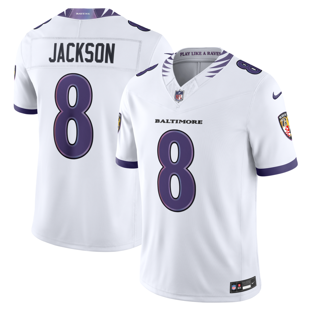 Men's Baltimore Ravens Lamar Jackson Nike White Vapor F.U.S.E. Sewn Down Limited Jersey - SUjersey01