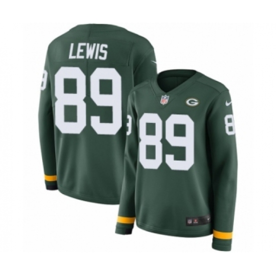 Women's Nike Green Bay Packers #89 Marcedes Lewis Limited Green Therma Long Sleeve NFL Jersey - Ujersey