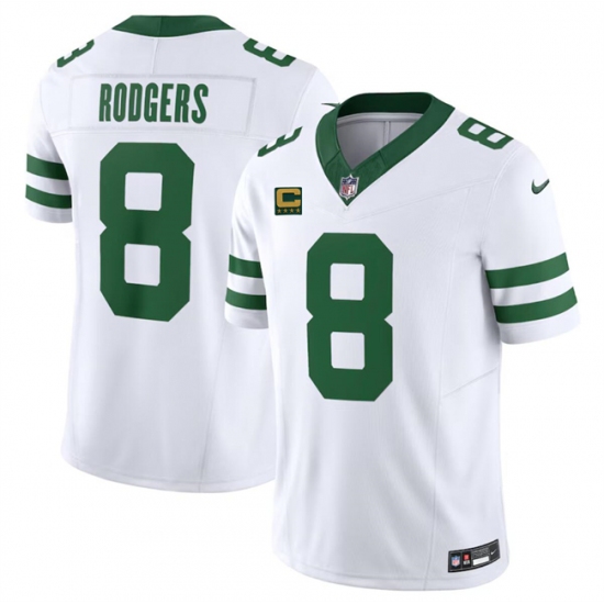 Men's New York Jets #8 Aaron Rodgers White 2023 F.U.S.E. With 4-Star C Vapor Limited Throwback Stitched Football Jersey - Ujersey
