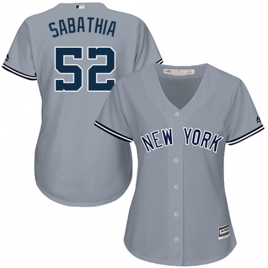 Women's Majestic New York Yankees #52 C.C. Sabathia Authentic Grey Road MLB Jersey - Ujersey