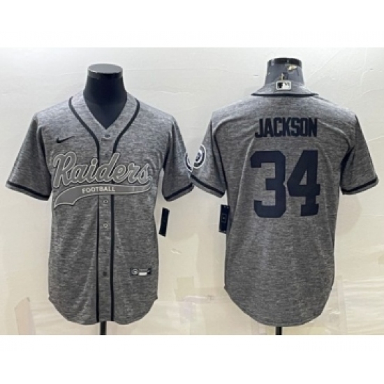 Men's Las Vegas Raiders #34 Bo Jackson Gray With Patch Cool Base Stitched Baseball Jersey - Ujersey