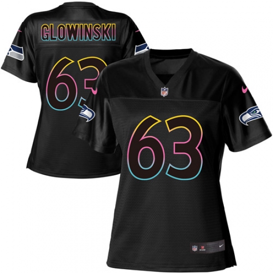 Women's Nike Seattle Seahawks #63 Mark Glowinski Game Black Team Color NFL Jersey - Ujersey