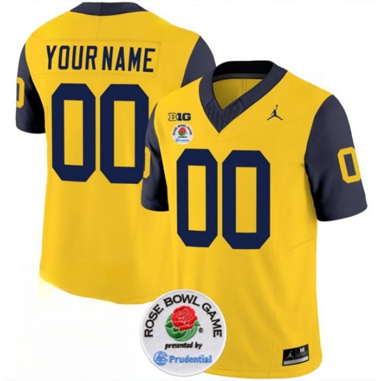Men's Michigan Wolverines ACTIVE PLAYER Custom 2023 F.U.S.E. Yellow Navy Rose Bowl Patch Stitched Jersey - Ujersey