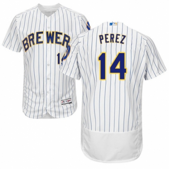 Men's Majestic Milwaukee Brewers #14 Hernan Perez White Home Flex Base Authentic Collection MLB Jersey - Ujersey