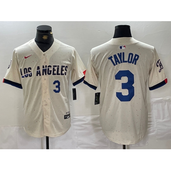 Men's Los Angeles Dodgers #3 Chris Taylor Number Cream 2024 City Connect Limited Stitched Jerseys - Ujersey