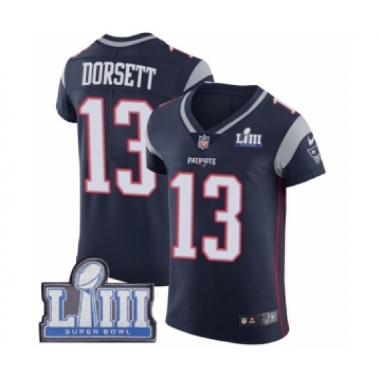Men's Nike New England Patriots #13 Phillip Dorsett Navy Blue Team Color Vapor Untouchable Elite Player Super Bowl LIII Bound NFL Jersey - Ujersey