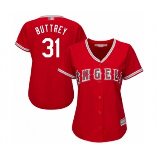 Women's Los Angeles Angels of Anaheim #31 Ty Buttrey Authentic Red Alternate Cool Base Baseball Player Jersey - Ujersey