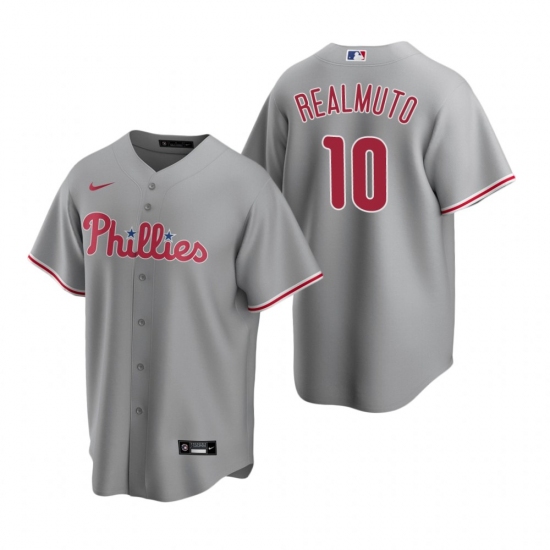 Men's Nike Philadelphia Phillies #10 J.T. Realmuto Gray Road Stitched Baseball Jersey - Ujersey