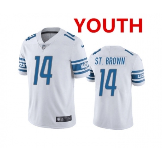 Youth Detroit Lions #14 mon-Ra St. Brown White Vapor Untouchable Limited Stitched Jersey - Ujersey