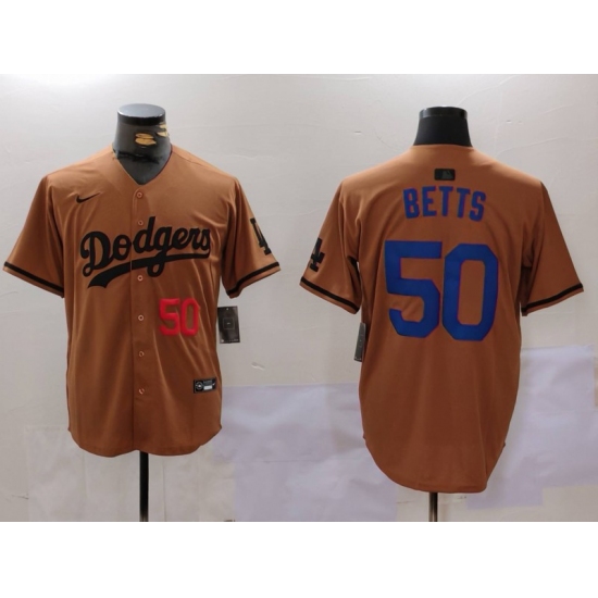 Men's Los Angeles Dodgers #50 Mookie Betts Number Olive Cool Base Limited Stitched Jersey - Ujersey