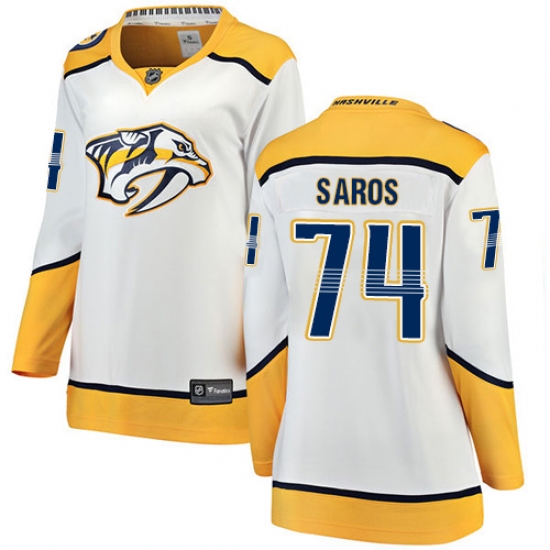 Women's Nashville Predators #74 Juuse Saros Fanatics Branded White Away Breakaway NHL Jersey - Ujersey