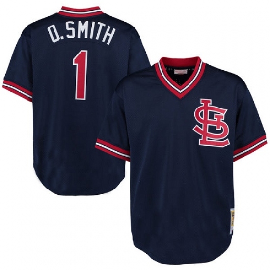 Men's Mitchell and Ness 1994 St. Louis Cardinals #1 Ozzie Smith Replica Navy Blue Throwback MLB Jersey - Ujersey