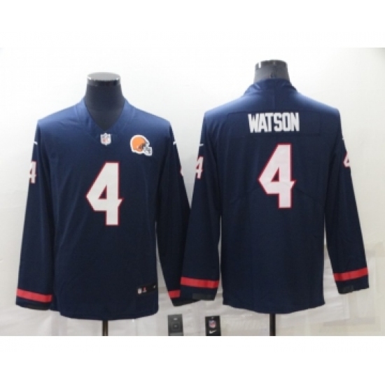 Men's Cleveland Browns #4 Deshaun Watson Nike Navy Blue Therma Long Sleeve Limited Jersey - Ujersey