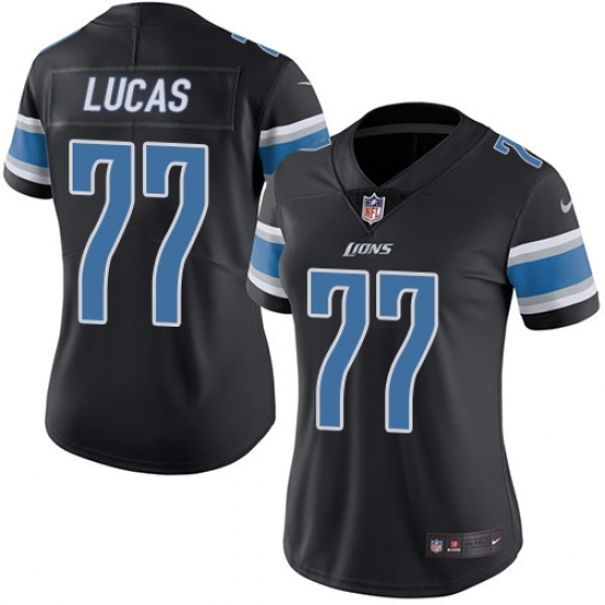 Women's Nike Detroit Lions #77 Cornelius Lucas Limited Black Rush Vapor Untouchable NFL Jersey - Ujersey