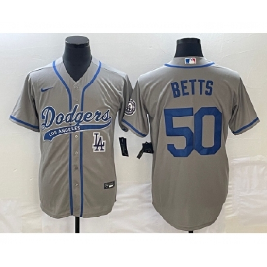 Men's Los Angeles Dodgers #50 Mookie Betts Grey Cool Base Stitched Baseball Jersey - Ujersey