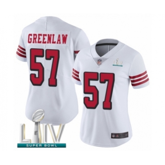 Women's San Francisco 49ers #57 Dre Greenlaw Limited White Rush Vapor Untouchable Super Bowl LIV Bound Football Jersey - Ujersey