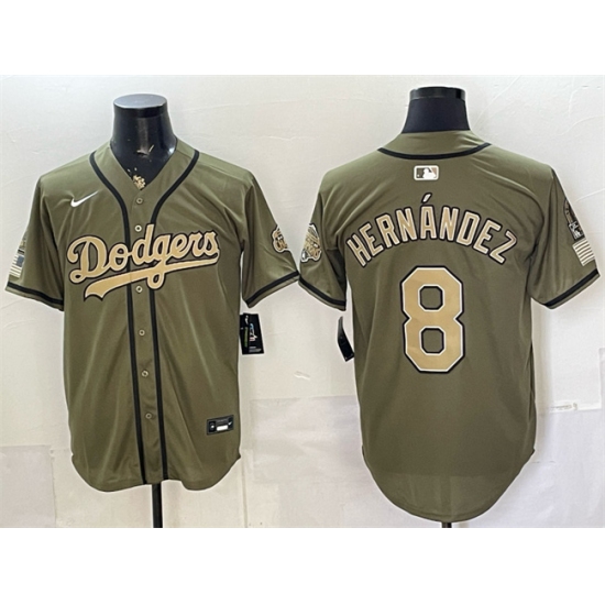 Men's Los Angeles Dodgers #8 Enrique Hernández Olive 2026 Armed Forces Day Stitched Baseball Jersey - Ujersey