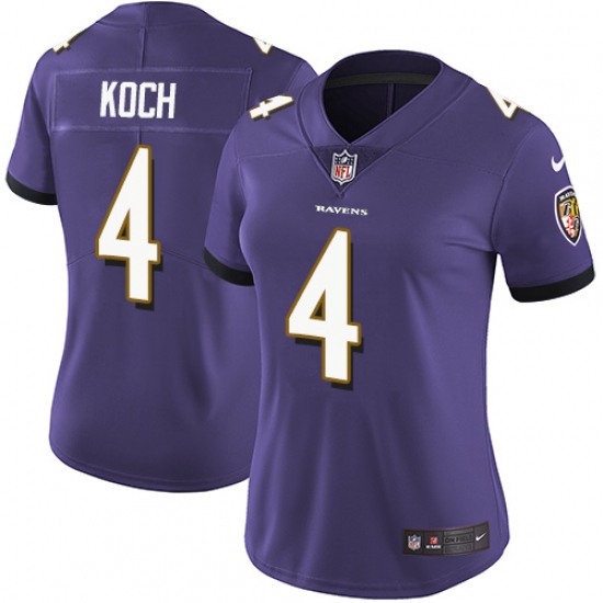 Women's Nike Baltimore Ravens #4 Sam Koch Purple Team Color Vapor Untouchable Limited Player NFL Jersey - Ujersey