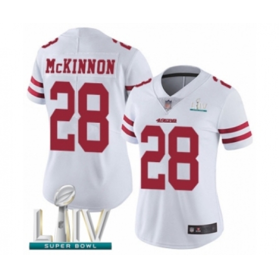 Women's San Francisco 49ers #28 Jerick McKinnon White Vapor Untouchable Limited Player Super Bowl LIV Bound Football Jersey - Ujersey