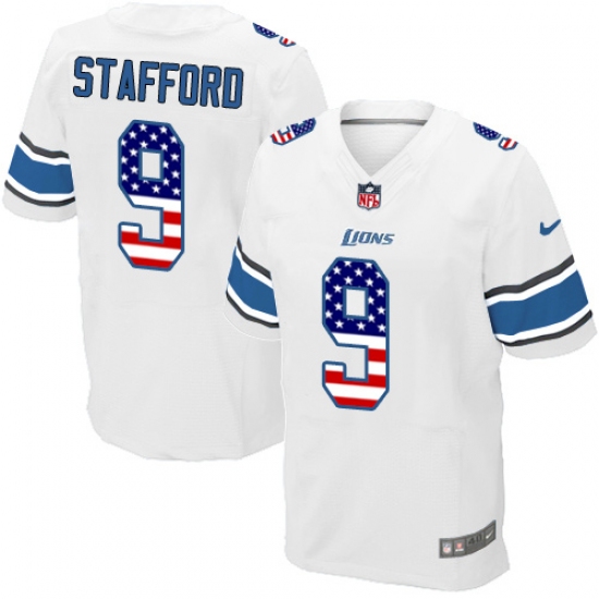 Men's Nike Detroit Lions #9 Matthew Stafford Elite White Road USA Flag Fashion NFL Jersey - ujerseystore