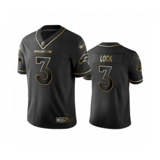 Men's Denver Broncos #3 Drew Lock Black Golden Edition Limited Football Jersey