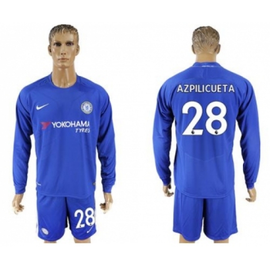 Chelsea #28 Azpilicueta Home Long Sleeves Soccer Club Jersey