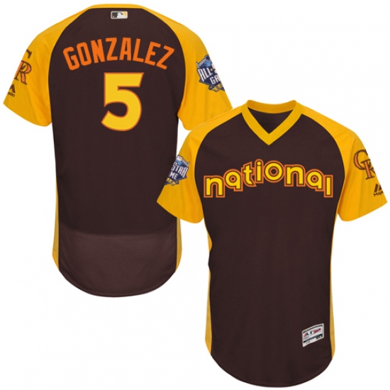 Men's Majestic Colorado Rockies #5 Carlos Gonzalez Brown 2016 All-Star National League BP Authentic Collection Flex Base MLB Jersey - Ujersey