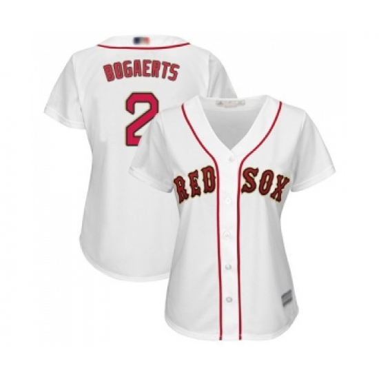 Women's Boston Red Sox #2 Xander Bogaerts Authentic White 2019 Gold Program Cool Base Baseball Jersey