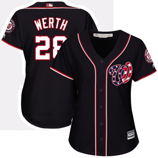 Women's Majestic Washington Nationals #28 Jayson Werth Authentic Navy Blue Alternate 2 Cool Base MLB Jersey - Ujersey