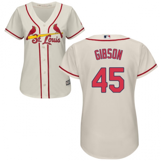Women's Majestic St. Louis Cardinals #45 Bob Gibson Replica Cream Alternate Cool Base MLB Jersey - Ujersey