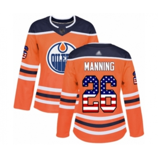 Women's Edmonton Oilers #26 Brandon Manning Authentic Orange USA Flag Fashion Hockey Jersey - Ujersey